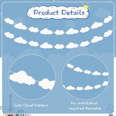 2Pcs Cloud Decorations, Hanging Clouds for Ceiling, Fake Cloud Artificial Clouding Props, White Clouds Cutouts String Banners for School Craft Projects Bulletin Board Party in Saudi Arabia