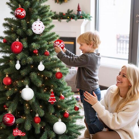 DeckTheHalls 42 Pcs Christmas Ornaments, Various Styles of Christmas Ball Ornaments, Shatterproof Christmas Balls for Holiday Xmas Tree Decor, Hanging Ornament for Indoor Decoration (Red & White) in Saudi Arabia