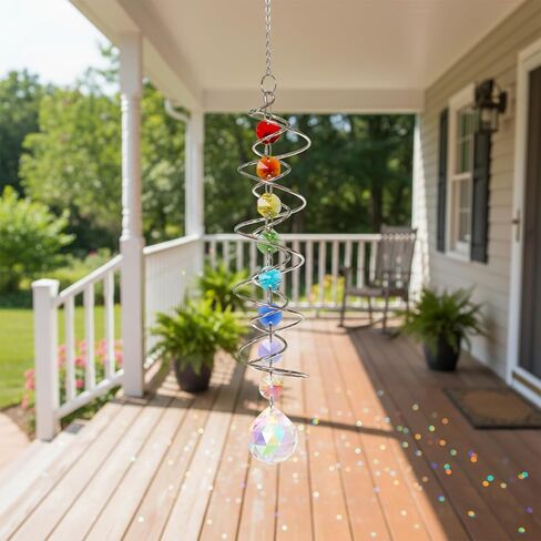 Sun Catchers Glass Gazing Ball دوامة الذيل - ديكور معلق الحلي 17.7 بوصة، صانع قوس قزح الرياح منشور كريستال دوار للحديقة الخارجية in Kuwait