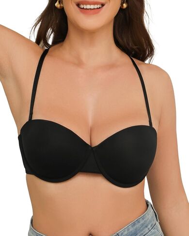Push Up Bras for Women Balconette Padded T Shirt Bra Add 1 Cup Lift Smooth Demi Underwire in Saudi Arabia
