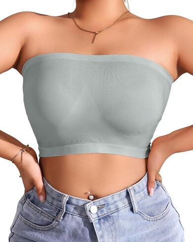 Strapless Bandeau Bra, Wireless Non-Slip with Clear Straps, Side Buckle Closure, Removable Pads in Saudi Arabia