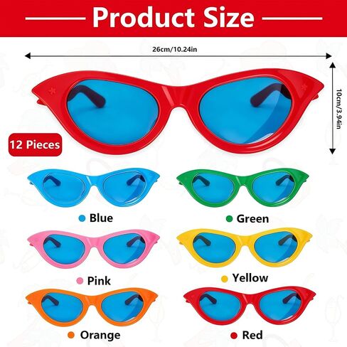 12 Pieces Jumbo Plastic Sunglasses,Colorful Novelty Clown Props Party Sunglasses Giant Funny Glasses Oversized Eyewear for Festival Costume Cosplay Party Photo Booth Supplies Accessories in Saudi Arabia