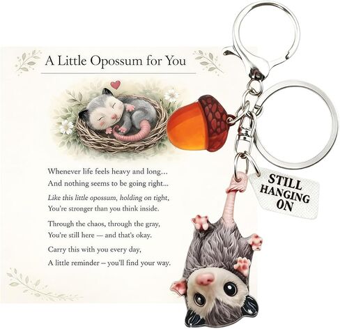 A Little Opossum-Still Hanging On Keychain Set, Animal Bag Charm Key Ring Inspirational Message Card Hanging in Saudi Arabia