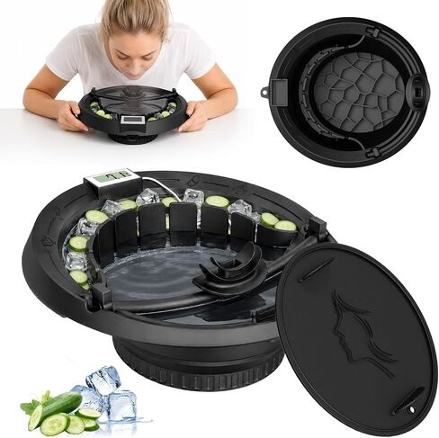 Foldable Ice Face Bowl with Breathing Tube & Thermometer, Extra-Long Cold Therapy 15 Min for Reduci, Facial Ice Bath Bowl for Puffiness Reduction & Skin Care (Black) in Saudi Arabia