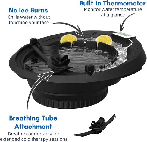 Foldable Ice Face Bowl with Breathing Tube & Thermometer, Extra-Long Cold Therapy 15 Min for Reduci, Facial Ice Bath Bowl for Puffiness Reduction & Skin Care (Black) in Saudi Arabia