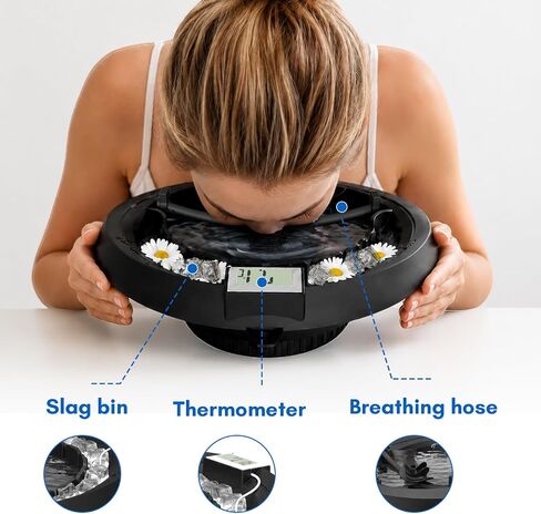 Foldable Ice Face Bowl with Breathing Tube & Thermometer, Extra-Long Cold Therapy 15 Min for Reduci, Facial Ice Bath Bowl for Puffiness Reduction & Skin Care (Black) in Saudi Arabia