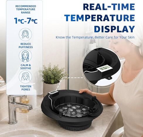Foldable Ice Face Bowl with Breathing Tube & Thermometer, Extra-Long Cold Therapy 15 Min for Reduci, Facial Ice Bath Bowl for Puffiness Reduction & Skin Care (Black) in Saudi Arabia