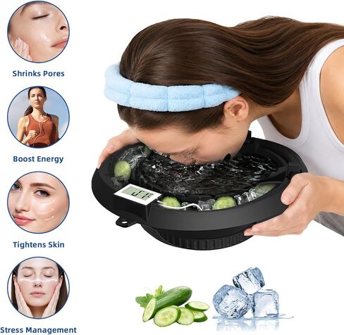 Foldable Ice Face Bowl with Breathing Tube & Thermometer, Extra-Long Cold Therapy 15 Min for Reduci, Facial Ice Bath Bowl for Puffiness Reduction & Skin Care (Black) in Saudi Arabia