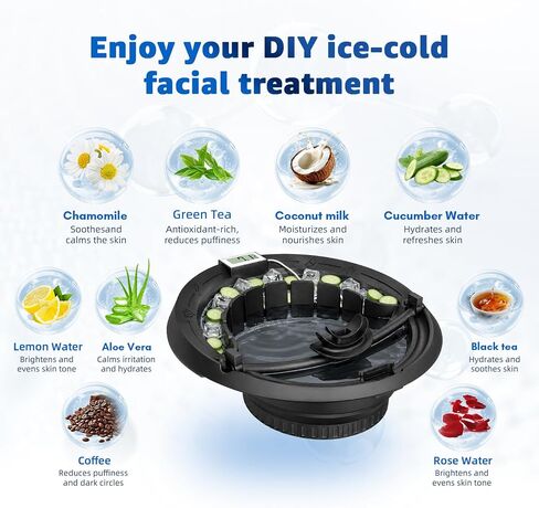 Foldable Ice Face Bowl with Breathing Tube & Thermometer, Extra-Long Cold Therapy 15 Min for Reduci, Facial Ice Bath Bowl for Puffiness Reduction & Skin Care (Black) in Saudi Arabia