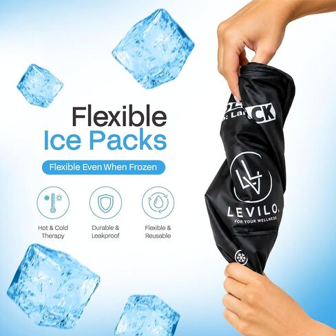 LEVILO Flexible Ice Packs for Injuries Reusable with Straps - 2 Pack (Large & Small) Large Reusable Ice Packs | Cold Packs for Back, Shoulder, Knee, Relief | After Surgery | Flexible When Frozen in Saudi Arabia