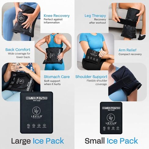 LEVILO Flexible Ice Packs for Injuries Reusable with Straps - 2 Pack (Large & Small) Large Reusable Ice Packs | Cold Packs for Back, Shoulder, Knee, Relief | After Surgery | Flexible When Frozen in Saudi Arabia
