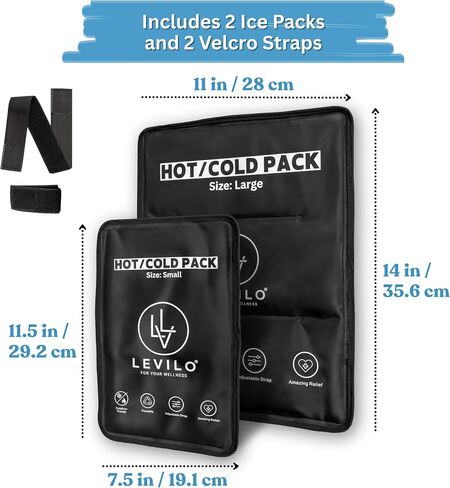 LEVILO Flexible Ice Packs for Injuries Reusable with Straps - 2 Pack (Large & Small) Large Reusable Ice Packs | Cold Packs for Back, Shoulder, Knee, Relief | After Surgery | Flexible When Frozen in Saudi Arabia
