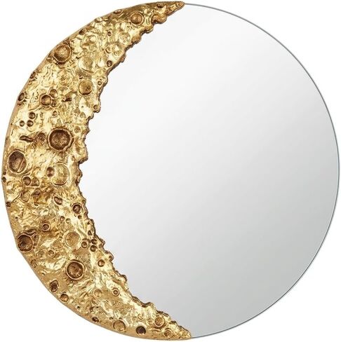 9 Inch Moon Phase Wall Mirror Gold Nordic Lunar Surface Decor Mirror Unframed Acrylic Round Mirror for Living Room Bedroom Bathroom Wall Art Decor (Gold) in Saudi Arabia