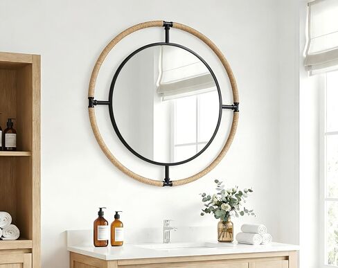 Round Mirror Farmhouse Rural: 32 inch Circular Wall Vanity Metal Rope Frame in Saudi Arabia