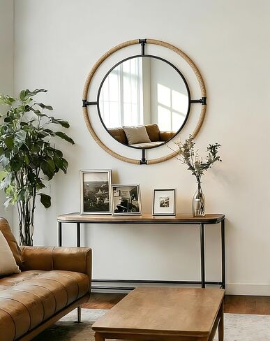 Round Mirror Farmhouse Rural: 32 inch Circular Wall Vanity Metal Rope Frame in Saudi Arabia