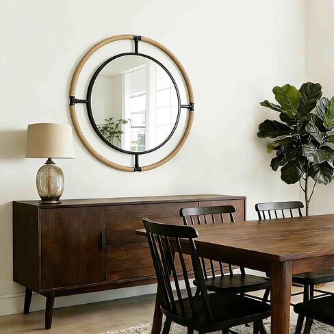 Round Mirror Farmhouse Rural: 32 inch Circular Wall Vanity Metal Rope Frame in Saudi Arabia
