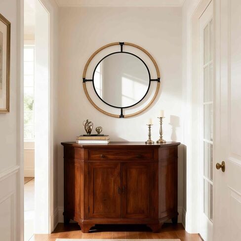 Round Mirror Farmhouse Rural: 32 inch Circular Wall Vanity Metal Rope Frame in Saudi Arabia