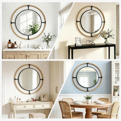 Round Mirror Farmhouse Rural: 32 inch Circular Wall Vanity Metal Rope Frame in Saudi Arabia