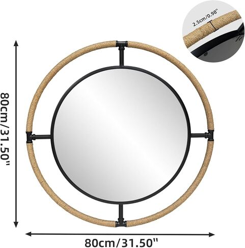Round Mirror Farmhouse Rural: 32 inch Circular Wall Vanity Metal Rope Frame in Saudi Arabia