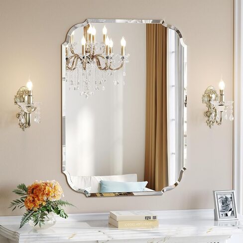 Scalloped Frameless Beveled Bathroom Mirror, 22" x 30" Beveled Vanity Rectangle Mirrors with Beveled Edge, Bathroom Vanity Mirror for Over Sink, Fireplace, Entryway, Restroom in Saudi Arabia