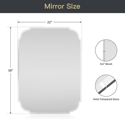 Scalloped Frameless Beveled Bathroom Mirror, 22" x 30" Beveled Vanity Rectangle Mirrors with Beveled Edge, Bathroom Vanity Mirror for Over Sink, Fireplace, Entryway, Restroom in Saudi Arabia