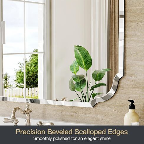 Scalloped Frameless Beveled Bathroom Mirror, 22" x 30" Beveled Vanity Rectangle Mirrors with Beveled Edge, Bathroom Vanity Mirror for Over Sink, Fireplace, Entryway, Restroom in Saudi Arabia
