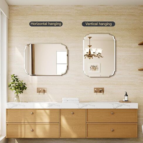 Scalloped Frameless Beveled Bathroom Mirror, 22" x 30" Beveled Vanity Rectangle Mirrors with Beveled Edge, Bathroom Vanity Mirror for Over Sink, Fireplace, Entryway, Restroom in Saudi Arabia