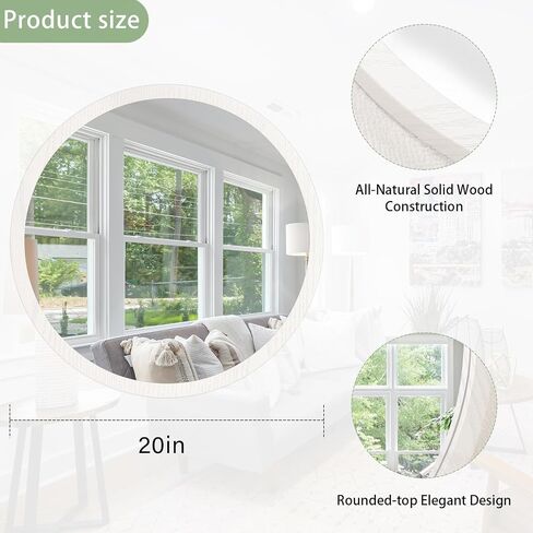 JJUUYOU Wall Mirror 20 Inch Round Wall Mirror for Bathroom Antique Circular Mirror Washroom Wall Decor Wood Frame Mirror for Living Room Bedroom Dorm Decorative in Saudi Arabia