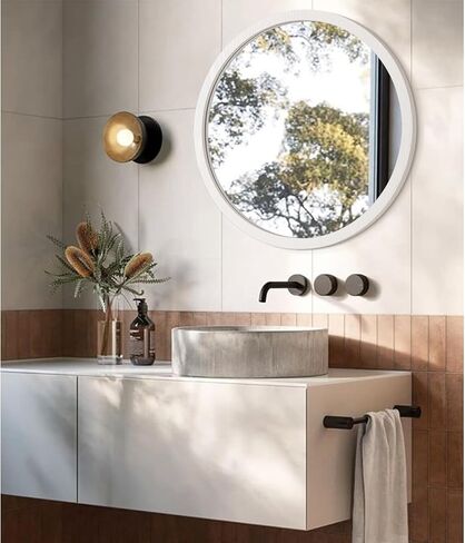 JJUUYOU Wall Mirror 20 Inch Round Wall Mirror for Bathroom Antique Circular Mirror Washroom Wall Decor Wood Frame Mirror for Living Room Bedroom Dorm Decorative in Saudi Arabia