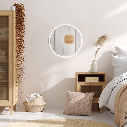 JJUUYOU Wall Mirror 20 Inch Round Wall Mirror for Bathroom Antique Circular Mirror Washroom Wall Decor Wood Frame Mirror for Living Room Bedroom Dorm Decorative in Saudi Arabia