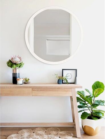 JJUUYOU Wall Mirror 20 Inch Round Wall Mirror for Bathroom Antique Circular Mirror Washroom Wall Decor Wood Frame Mirror for Living Room Bedroom Dorm Decorative in Saudi Arabia