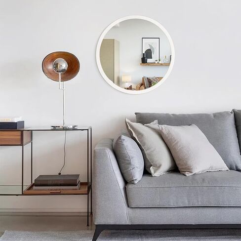 JJUUYOU Wall Mirror 20 Inch Round Wall Mirror for Bathroom Antique Circular Mirror Washroom Wall Decor Wood Frame Mirror for Living Room Bedroom Dorm Decorative in Saudi Arabia