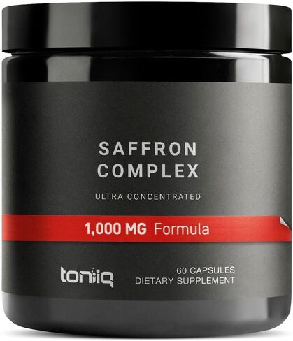 مركب مستخلص الزعفران Toniiq - 30 مجم Safr'Inside® المدروس سريريًا - L-الثيانين 210 مجم، جليسينات المغنيسيوم 400 مجم، 40:1 أشواغاندا و10:1 الروديولا - تم اختباره معمليًا - 60 كبسولة in Kuwait