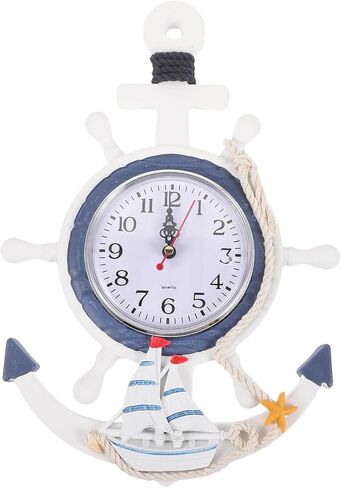 Toyvian Nautical Anchor Wall Clock, 13inch Silent Non-Ticking Ship Wheel Decor with Rudder Coastal Beach Themed Hanging Wall Art for Bathroom Living Room Bedroom Battery Operated in Saudi Arabia