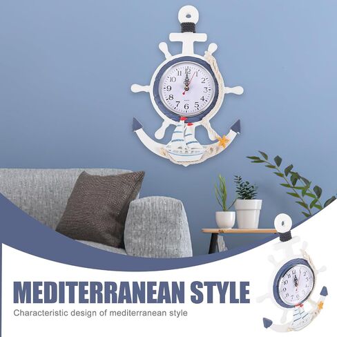 Toyvian Nautical Anchor Wall Clock, 13inch Silent Non-Ticking Ship Wheel Decor with Rudder Coastal Beach Themed Hanging Wall Art for Bathroom Living Room Bedroom Battery Operated in Saudi Arabia