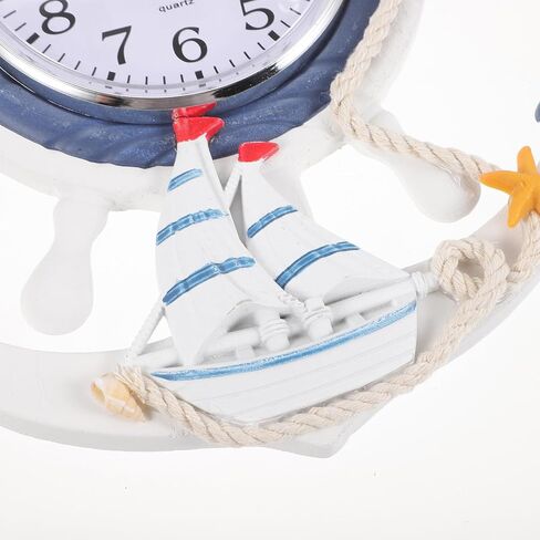 Toyvian Nautical Anchor Wall Clock, 13inch Silent Non-Ticking Ship Wheel Decor with Rudder Coastal Beach Themed Hanging Wall Art for Bathroom Living Room Bedroom Battery Operated in Saudi Arabia