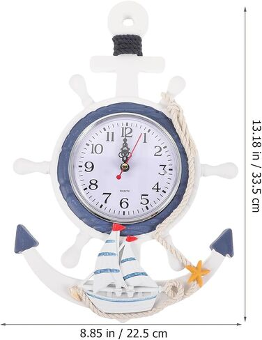 Toyvian Nautical Anchor Wall Clock, 13inch Silent Non-Ticking Ship Wheel Decor with Rudder Coastal Beach Themed Hanging Wall Art for Bathroom Living Room Bedroom Battery Operated in Saudi Arabia