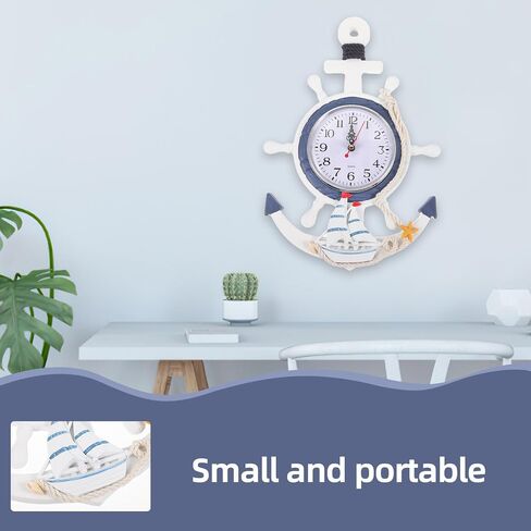 Toyvian Nautical Anchor Wall Clock, 13inch Silent Non-Ticking Ship Wheel Decor with Rudder Coastal Beach Themed Hanging Wall Art for Bathroom Living Room Bedroom Battery Operated in Saudi Arabia