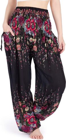 Lannaclothesdesign Black Flower and Black Mandala Boho Pants Bundle Size Large in Saudi Arabia