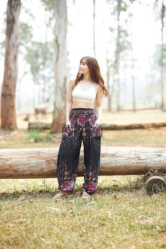 Lannaclothesdesign Black Flower and Black Mandala Boho Pants Bundle Size Large in Saudi Arabia