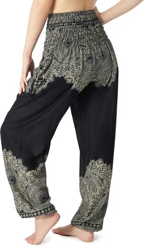Lannaclothesdesign Black Flower and Black Mandala Boho Pants Bundle Size Large in Saudi Arabia