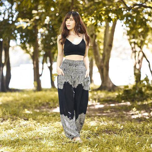 Lannaclothesdesign Black Flower and Black Mandala Boho Pants Bundle Size Large in Saudi Arabia