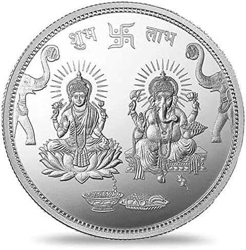 LakshmiGanesh Coin laxmiganesh Ji Pooja عنصر LakshmiGanesh Ji Diwali هدية عنصر هدية الزواج عنصر Dhanteras Pooja عنصر هدية زفاف فضية اللون (عبوة من 1) in Kuwait