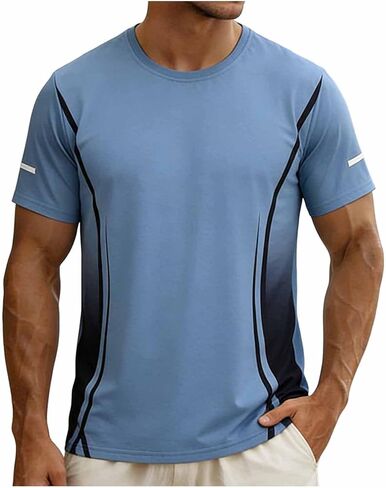 Men's Gradient Athletic T-Shirts Summer Crew Neck Short Sleeve Color Block Tees Breathable Quick Dry Workout Shirts in Kuwait
