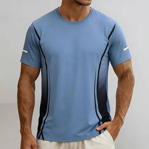 Men's Gradient Athletic T-Shirts Summer Crew Neck Short Sleeve Color Block Tees Breathable Quick Dry Workout Shirts in Kuwait