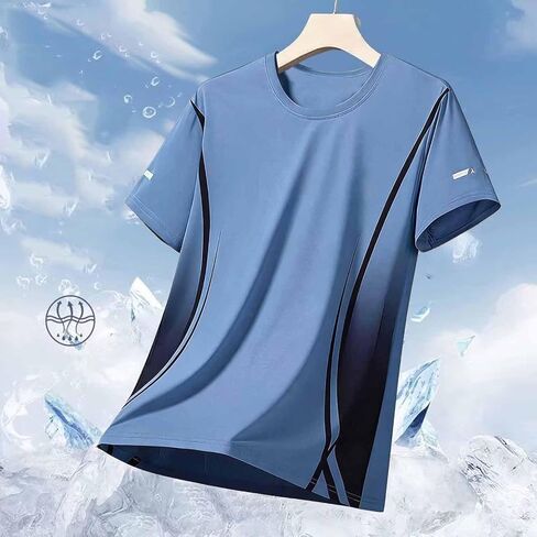 Men's Gradient Athletic T-Shirts Summer Crew Neck Short Sleeve Color Block Tees Breathable Quick Dry Workout Shirts in Kuwait