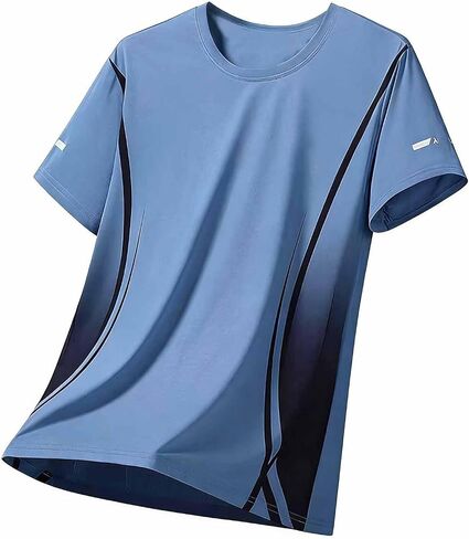 Men's Gradient Athletic T-Shirts Summer Crew Neck Short Sleeve Color Block Tees Breathable Quick Dry Workout Shirts in Kuwait