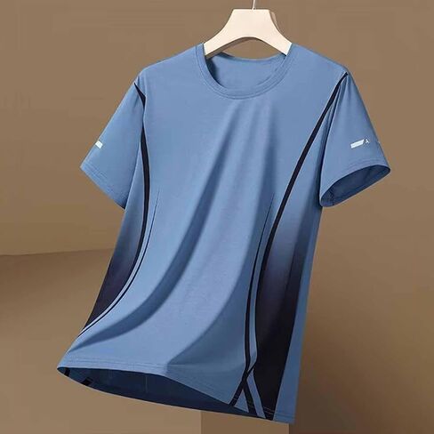 Men's Gradient Athletic T-Shirts Summer Crew Neck Short Sleeve Color Block Tees Breathable Quick Dry Workout Shirts in Kuwait