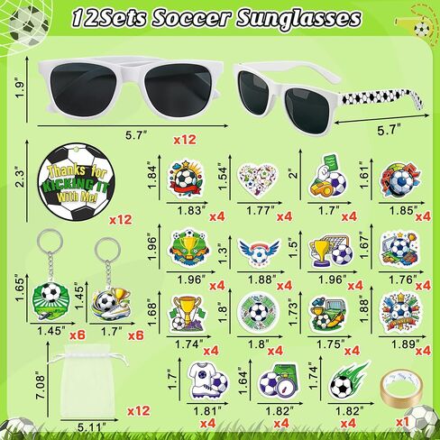 12Sets Soccer Party Favors Sunglasses Gift Bags Football Party Favors Sports Glasses with Keychains Stickers Team Gift Birthday Game Day Supplies in Saudi Arabia