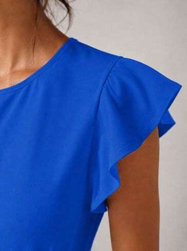 بلوزة نسائية من Remidoo بأكمام قصيرة مكشكشة من Peplum، قمصان كاجوال للعمل in Saudi Arabia